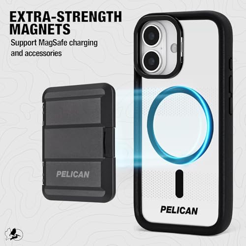 Pelican Protector iPhone 17 Case with Camera Stand - Clear | Rugged MagSafe Phone Case with 16ft Military-Grade Drop Protection - Heavy Duty Magnetic Phone Cover for iPhone 17 - color: Clear - Stand, style: iPhone 17