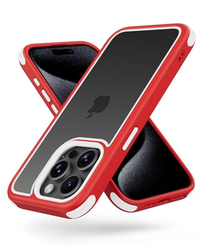 Mobnano Compatible with iPhone 15 Pro Case, with Multicolor Protective Shockproof Bumpers, Crystal Clear Back Not Yellowing Anti-Scratch Hard PC Back & Soft Silicone TPU Frame Cover- Red/White - color: Red/White, size: iPhone 15 Pro