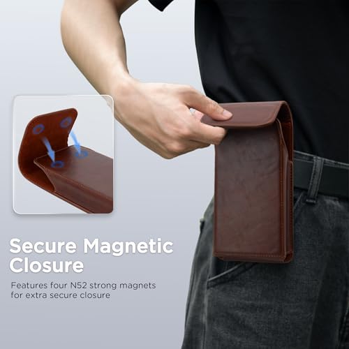 Holster for iPhone 17 Pro Max 16 Pro Max 15 Pro Max 14 Pro Max 13 Pro Max 16 Plus 15 Plus 14 Plus, Premium Leather Pouch with Belt Clip Phone Holster Belt Case, Coffee -L - color: Coffee, size: Large