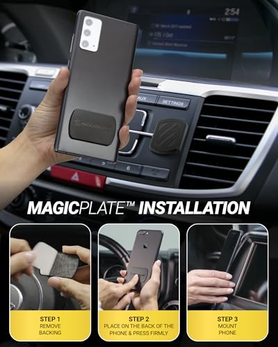 Scosche MagicMount Flush Extra Strength Magnetic Car Mount for Dashboard and Flat Surfaces, Low Profile Car Cell Phone Holder with Thick Metal Plate, Compatible with iPhone and Android, Not MagSafe - size: 1 Pack, style: Extra Strength - Adhesive Flush