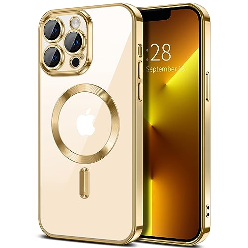 Hython Magnetic Clear for iPhone 13 Pro Case with Camera Lens Protector [Compatible with MagSafe] Luxury Plating Edge Slim Soft TPU Cover Protective Phone Case for iPhone 13 Pro 6.1", Gold - color: Gold, size: Iphone 13 Pro - 6.1 Inch