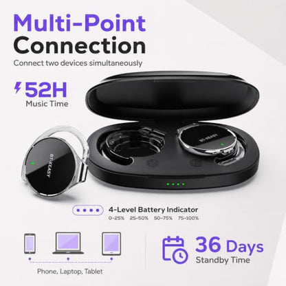 Micool On Ear Bluetooth Headphones, Open-Ear Headphones Wireless with 4-Mic ENC for Crystal Clear Calls, 52H Total Battery, Dual Device, Sport Clip On Headset for Running & Travel (Pure Black)