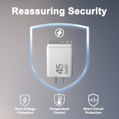 45W USB C Charger Block,USB C Travel Wall Charger with Night Light(Touch Switch),GaN 2 Port Fast Charging for iPhone 17/17 Pro/17 Pro Max/16/15/14/13/12,iPad,Samsung Galaxy S25 S24 S23