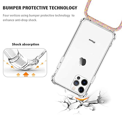 for iPhone 12 Pro Max Case Clear Neck Hanging Adjustable Shoulder Lanyard Crossbody Phone Cover Women Girls Soft TPU Slim Drop Protective Strap Mobile Case for iPhone 12 Pro Max - Rainbow - size: iPhone 12 Pro Max