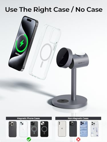MagFusion 3-in-1 Charging Station Compatible with MagSafe, Qi2 Certified 15W Magnetic Wireless Charger Stand, for iPhone 17/16/15/14/13/12 Series, Apple Watch, AirPods(30W PD Charger Included)