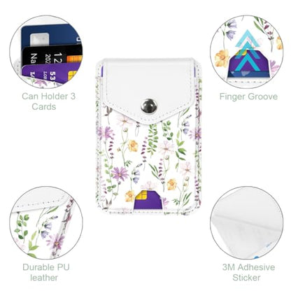 Self Adhesive Card Holders for Back of Phone, Leather RFID Phone Wallet Pockets with Snap, Card Holders Sleeve for Phone Case, Cute Flower - color: Cute Flower