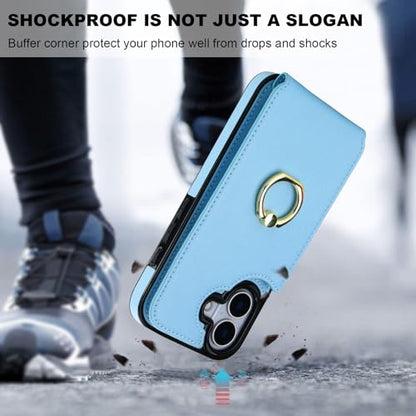 Folosu for iPhone 17 Case Wallet with Card Holder,Finger Ring Cover Blue - color: Blue