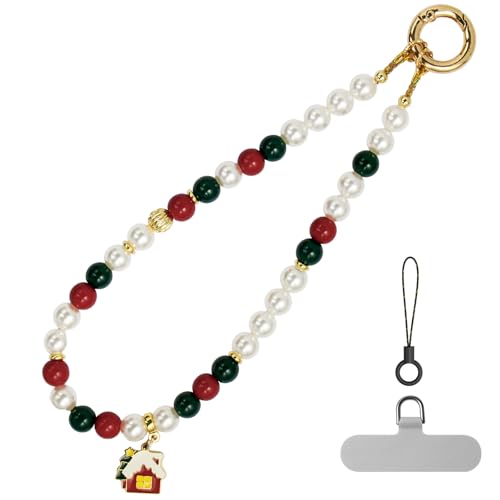 pcgaga Pearl Beaded Phone Charm, Phone Wrist Strap, Handmade Bracelet Straps, Anti-Lost Lanyard Wrist Chain for Airpods Women Girls Gift - color: House
