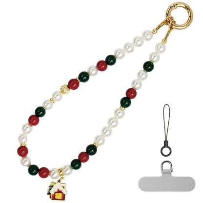 pcgaga Pearl Beaded Phone Charm, Phone Wrist Strap, Handmade Bracelet Straps, Anti-Lost Lanyard Wrist Chain for Airpods Women Girls Gift - color: House