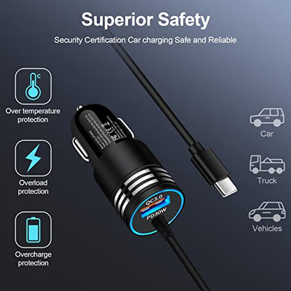 Type C Car Charger Adapter Plug USB C 48W USB Charger+USB C Cable Fast Charging Compatible for Motorola Razr/Razr+/Razr 40 50 Ultra/Edge 2024/Edge+/Edge 5G UW/G Power/G Stylus 5G 2024/5G 2024/G Play