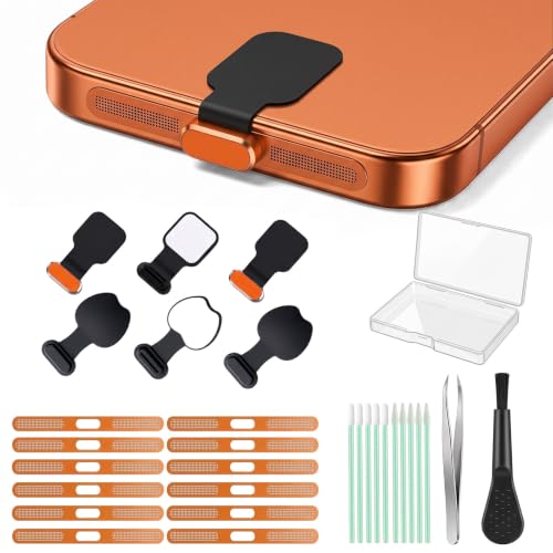 30Pcs Metal USB C Dust Plug with Speaker Dust Cover iPhone 17 ProMax Orange - size: for 17 Pro Max Orange