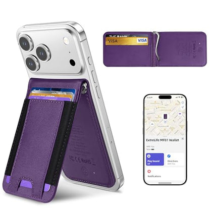 MagSafe Wallet with Apple Find My, Magnetic Phone Wallet with Money Clip - color: Purple