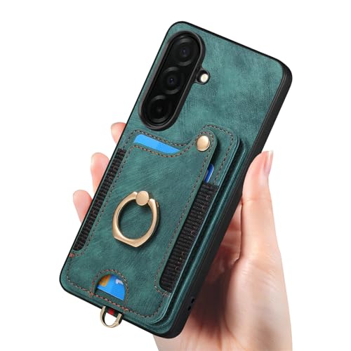 for Samsung Galaxy S26 Plus Case Wallet with Card Slots Green | PU Leather Flip Folio Cover,RFID Blocking Ring Holder,Kickstand,Wrist Strap,Shockproof,Magnetic Protective,Women Men Girls - color: Green, size: Galaxy S26 Plus 6.7 Inch