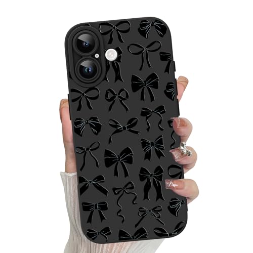 MZELQ for iPhone 17 Case 2025 Bow Paint Pattern -Black | Silicone Cute, Camera Protection Soft Slim Phone Cover for Girls Women - color: Black-Bow, size: iPhone 17