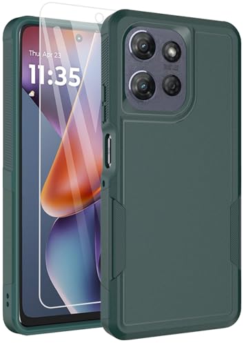 for Moto G 2025 Case, Motorola Moto G 5G 2025 Case, with Glass Screen Protector, 15ft Military-Grade Drop Protection, Dual Layer Full Body Shockproof Phone Case, Green