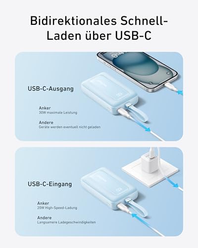 Anker Zolo Power Bank,20,000mAh 30W Portable Charger with Built-in USB-C - color: White, size: 20000 MAh