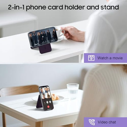 for Mag-Safe Wallet, Powerful Adjustable Holder for iPhone 17/16/15/14/13/12 Series Phone Wallet with ID Window, RFID Blocking (Purple) - color: Purple