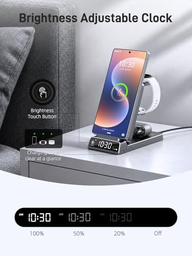 3 in 1 Wireless Charging Station for Samsung, Wireless Charger with Clock