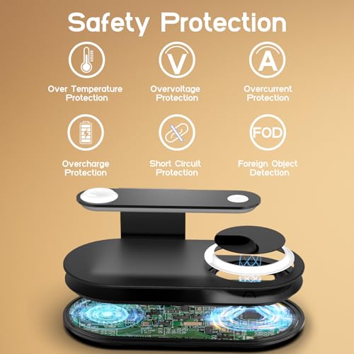 Metal Wireless Charging Station for Samsung/Android Charger,4 in 1 Nightstand Watch Charger Charging Stand with Night Light for Samsung S25/S24/S23 Ultra/Buds3,Only for Galaxy Watch 8/7/6/5