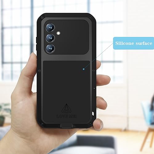 LOVE MEI Military Rugged Case for Samsung Galaxy S23 Fe, with Tempered Glass Screen Protector, Shockproof Dustproof Scratch Proof Hybrid Metal and Silicone Gel Heavy Duty Full Body Cover Black - color: Black