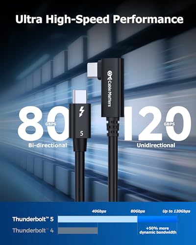 Cable Matters [Intel Certified] 80G Right Angle Thunderbolt 5 Cable, 2.6ft
