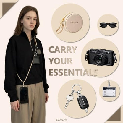 Adjustable Crossbody Phone Lanyard with Hanging Loops - color: Beige