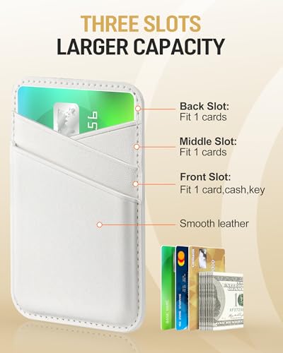 Senose Back of Phone Card Holder, Leather White Cell Phone Wallet Stick on | Slim Credit Card Holder for PhoneCase, Card Holder for Back ofPhone Compatible for iPhone, Samsung, and Android - 2 Pack - color: White White