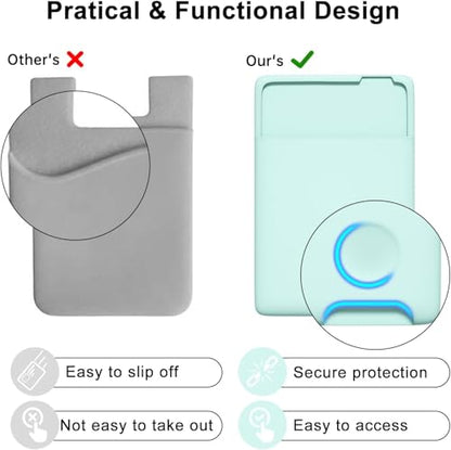 oakxco Phone Wallet Stick On, Secure Phone Card Holder Silicone, Adhesive Pocket Sleeve ID Credit Card, Slim Thin Card Case for Men Women Cute, Compatible with Apple iPhone Samsung Pixel, Mint - color: Mint