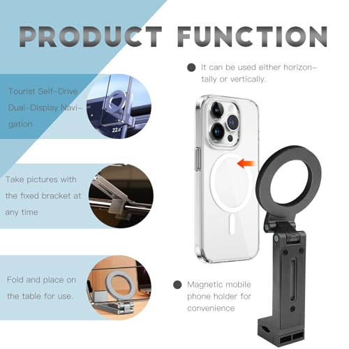 Compatible for Magsafe Phone Holder - Adjustable Foldable Phone Holder with Strong Magnets, Portable Travel Phone Bracket Compatible with iPhone 17/16/15/14/13/12 Pro Max, All Smartphones (Grey) - color: Grey