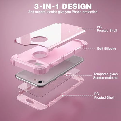 IDweel for iPhone 8 Case & for iPhone 7 Case with Screen Protector(Tempered Glass),3 in 1 Shockproof Hybrid Heavy Duty Hard PC Cover Soft Silicone Sturdy Bumper Full Body Sturdy Case,Glitter Pink - color: Glitter Pink