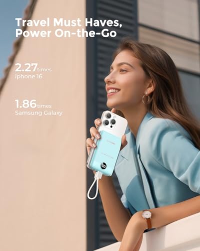 VEEKTOMX 10000mAh Mini Power Bank, 22.5W Fast Charger for iPhone Android - color: Blue
