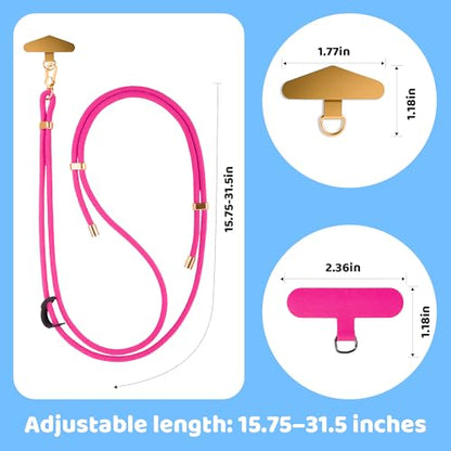 BestStone Crossbody Phone Lanyard Strap with 2 Tether Tabs (Nylon Pad + Metal Plate), Adjustable Cell Phone Lanyard - color: Hot Pink