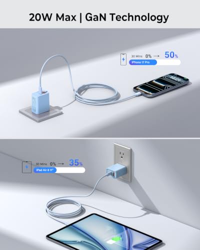 3 Pack USB C Wall Charger, 20W Durable Dual Port QC+PD 3.0 Power Adapter, Double Fast Plug Charging Block for Phone 14/15/16/17 Pro/Pro Max/Plus, XS/XR/X, Watch Series 8/7 Cube - color: Baby Blue