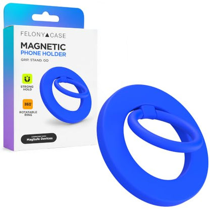 FELONY CASE - Blue Ring Grip and Stand - Version 2.0 - Improved Stronger Magnet, Magnetic Phone Ring Holder for MagSafe Compatible iPhone 17, 16, 15, 14, 13, 12, Pro, Pro Max - Drop Protection - color: Blue