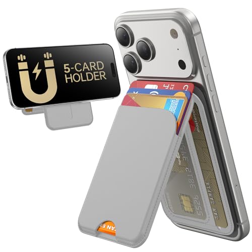 TWZKG for MagSafe Wallet, 5 Cards Holder with Stand, Magnetic Phone Wallet Stand for iPhone 17/16/15/14/13/12 Pro Max Air Plus Series, RFID Blocking Vegan Leather,Grey - color: Grey