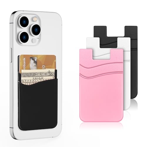 SHANSHUI Phone Card Holder, Double Silicone Cellphone Wallet Stick On Credit Card Holder Phone Pocket for Almost Smartphones & Case - Pink White Black /3pcs - color: Black+Pink+White