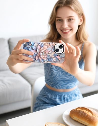 Jusy Magnetic Stained Glass Floral Case for iPhone 16e/17e, Pink Lotus | Compatible with MagSafe, Cute Aesthetic Flower Design, TPU and PC Protective Phone Cover - color: Pink Lotus