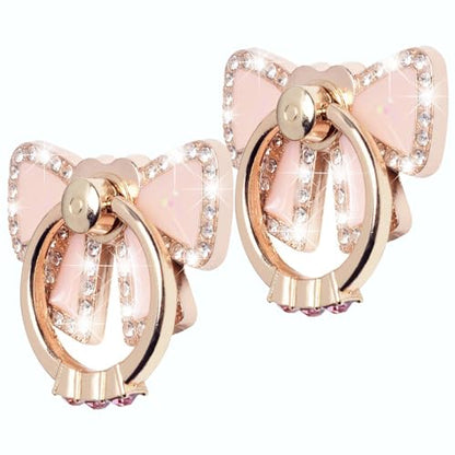 Finger Ring Stand,2 Pack Luxury Glitter Diamond Universal Metal Ring Grips for iPhone 16/15/14/13/ Pro Max, Galaxy S24/S23/S22 Ultra, Finger Ring Grip Holder for All Smartphone (Pink)