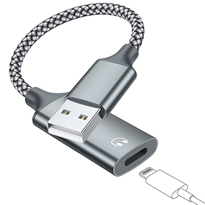 LecLooc USB A to Lightning Audio Adapter Cable USB 3.0 Male to Lightning Female HiFi Audio Headphones Converter Fit with USB A MacBook Computer PC Support Volume Control Mic Nylon Braided (Grey)