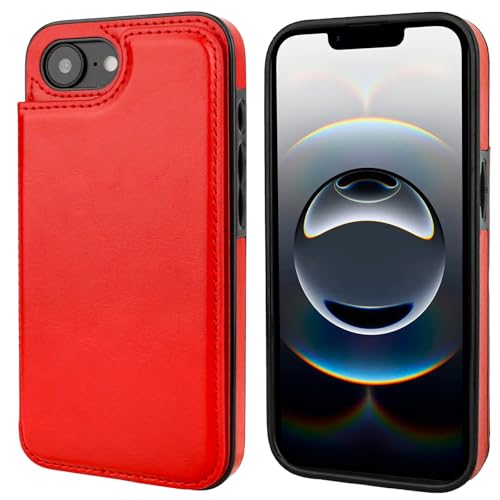 ONETOP for iPhone 17e/16e Wallet Case with Credit Card Holder,Red | Kickstand,ID/Cash Holder,Case Wallet with Card Slots,Double Magnetic Clasp,Durable PU Leather Shockproof Cover for Women Men - color: Red