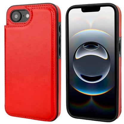 ONETOP for iPhone 17e/16e Wallet Case with Credit Card Holder,Red | Kickstand,ID/Cash Holder,Case Wallet with Card Slots,Double Magnetic Clasp,Durable PU Leather Shockproof Cover for Women Men - color: Red