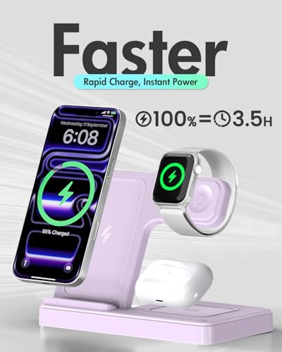 GETPALS Wireless Charger iPhone Charging Station for Apple Multiple Devices - color: Light Violet