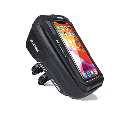 WILD MAN 1L Quick Release Waterproof Bycicle Front Frame Bike Bag Bike Phone Holder with Touch Screen Top for Mountain Road Bike MTB Cycling - color: Black