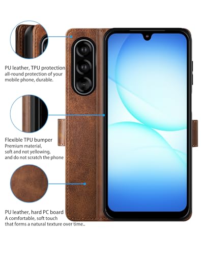 Feitenn for Samsung Galaxy A17 5G (6.7") Case Wallet 2026 with 4 Card Holders Kickstand, PU Flip Leather Magnetic Closure Folio Shockproof Protective Cover, Brown - color: Brown, size: Samsung Galaxy A17 5G