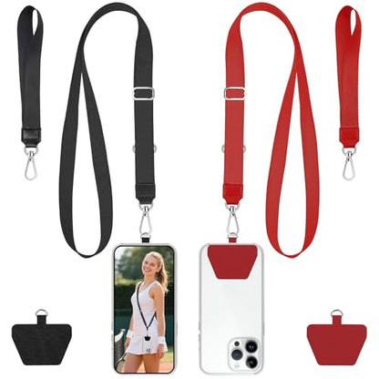 takyu Phone Lanyard, 2 Pack Adjustable Anti-Drop Neck/Wrist Strap with 2 Pcs Tether Patches, Secure Hands-Free Compatible for iPhone Samsung Perfect for Nurses, Teachers, Travel, Hiking Black+Red - color: Black + Red
