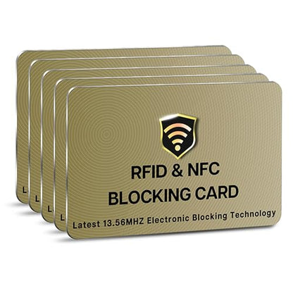 SaiTech IT 5 Pack RFID Blocking Card for Credit Debit ID Card, Golden | Slim Anti-Theft Contactless NFC RFID Blocker Protector, Easily Fit into Wallet and Purse, for Men & Women - color: Golden