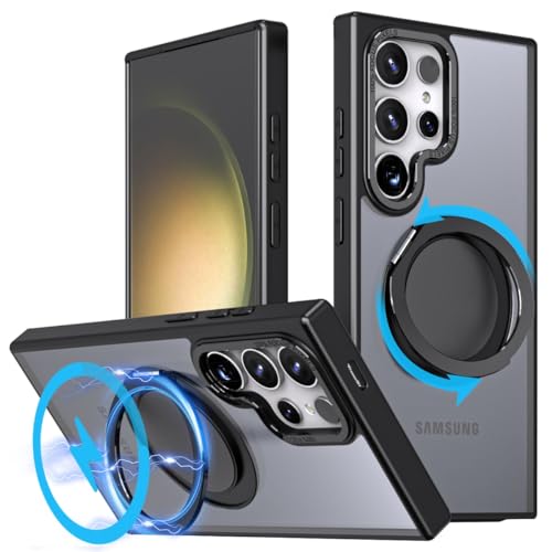 360 Rotatable Magnetic Ring Kickstand Phone Case for Samsung Galaxy S24 Ultra Case,Compatible with Magsafe,Military Grade Shockproof Translucent for S24 Ultra Protective Case - 6.8 inch,Black - color: Black, size: For Samsung Galaxy S24 Ultra(6.8 inch)