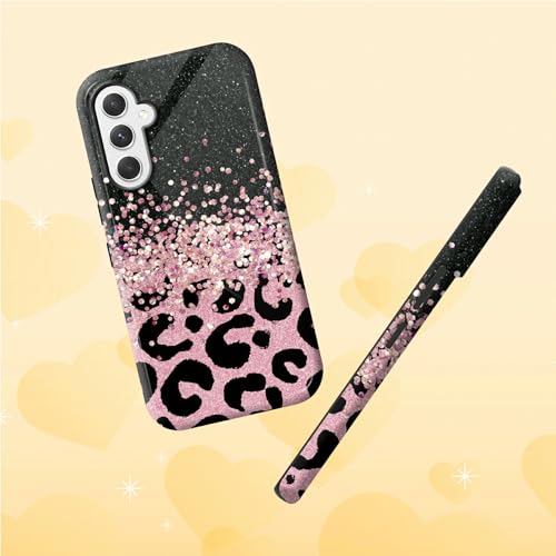 Pink Glitter Leopard Phone Case for Samsung Galaxy S25, Dual Layer Shockproof Rugged Cover with Soft TPU + Hard PC, Anti-Scratch Slim Fit Wireless Charging Compatible - color: Pink Glitter Leopard, size: 6.2" Galaxy S25