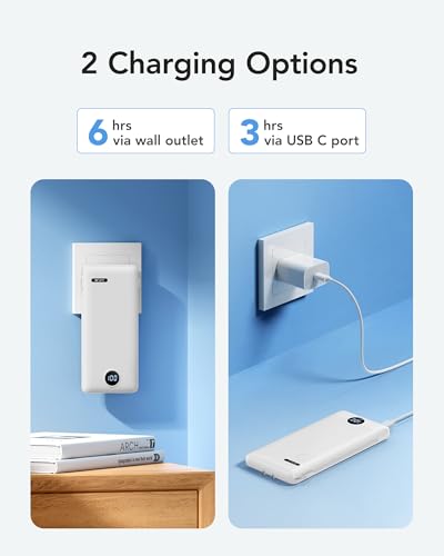 VRURC 10000mAh Portable Phone Charger, Built-in AC Plug & Cables, White - color: White