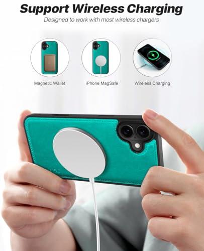OCASE for iPhone 17 Detachable Wallet Case with Card Holder, 2 in 1 PU Leather Flip Folio with RFID Blocking Stand Wrist Strap Shockproof Phone Cover 6.3 Inch 2025, Blue Green - color: Blue Green, size: iPhone 17